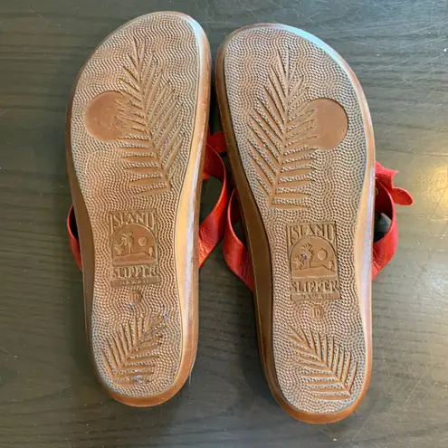 Island Slipper Hawaii Red Leather Flower Thong Sandals Size 10 Hawaiian Casual