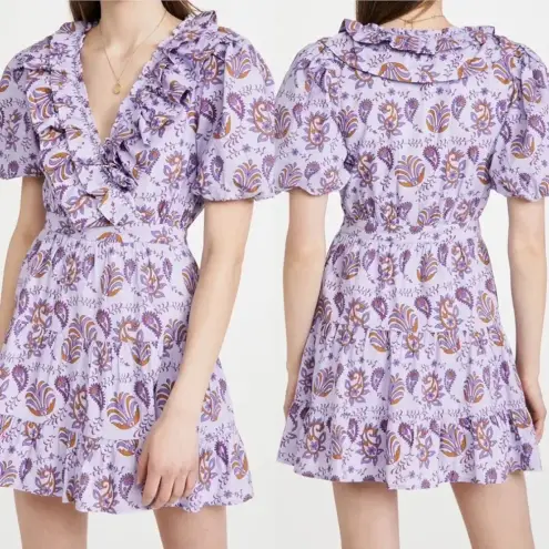Pink Ripple Paisley‎ Lilac Ruffle Mini Cocktail Dress Women’s Lightweight Size L Purple Size L