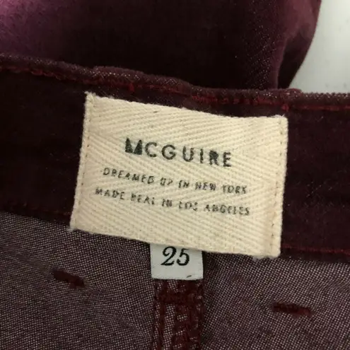 Mcguire Womens Skinny Pants Velvet Button Fly Stretch Burgundy Size 25
