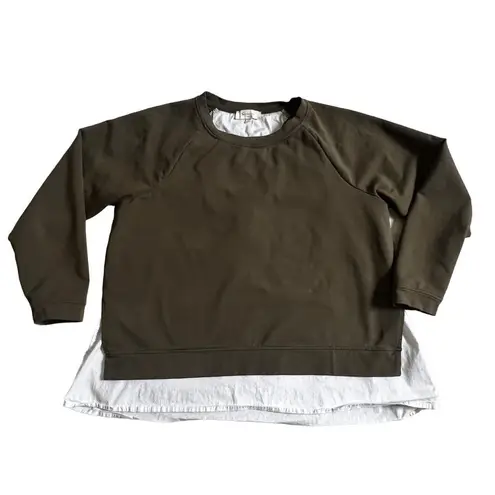 Two by Vince Camuto Sweatshirt with White Faux Shirt Lining Green Size L