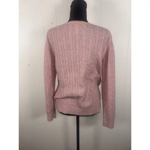 Vtg 90s LL Bean L Pink Lambs Wool Blend Cable Knit Sweater Pullover Size L