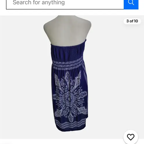 Cristinalove Elegant Blue & White Strapless Dress w/Print | Women’s Size Small