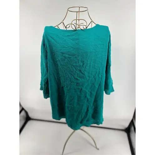 Soft Surroundings Women's Blouse Top Size Large Teal Blue Green Asymmetrical