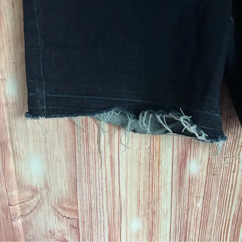 Denim & Co . Dark Blue Wash 8” Frayed Hem Pull On Denim Shorts Size 16