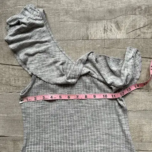 American Eagle  Outfitters Gray Ribbed One Shoulder Ruffle Hem Lightweight Dress