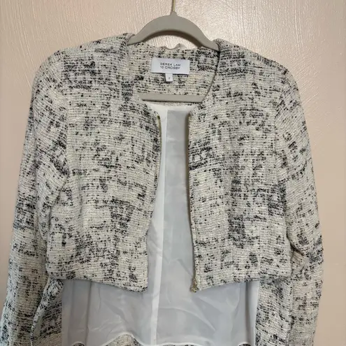 Derek Lam 10 Womens Crosby Hi-Lo Jacket Tweed Ivory Black Gold Zipper Size 2