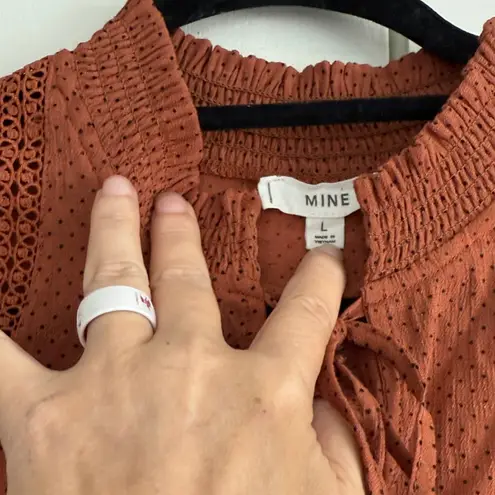 Mine Long Sleeve Polka Dot Blouse | Size Large | Dark Academia | Vintage Retro Brown