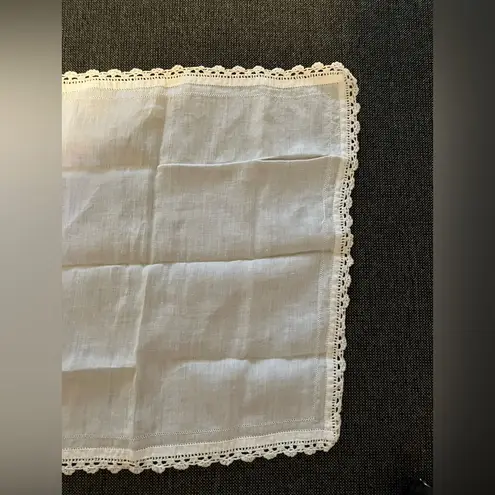 His and Hers Vintage White Lace Trim Handkerchief