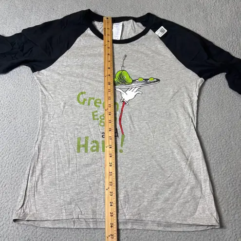 Port Authority NEW Green Eggs and Ham Raglan Tee Womens L Gray Dr Seuss Shirt