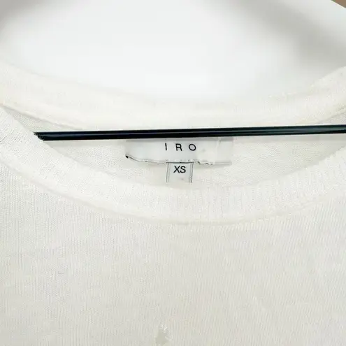 IRO Marvina Linen Long Sleeve Shredded Holes Tee in Ecru Cream Women's XS