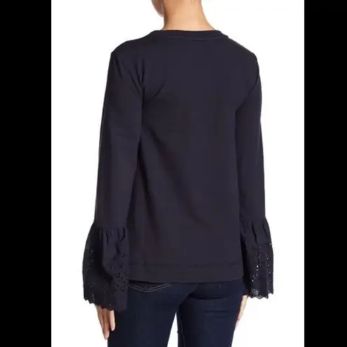 Bobeau Eyelet Bell Sleeve Sweatshirt Navy NWT