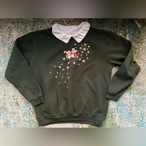 Vintage Top Stitch winter holiday owls sweatshirt, size large Green