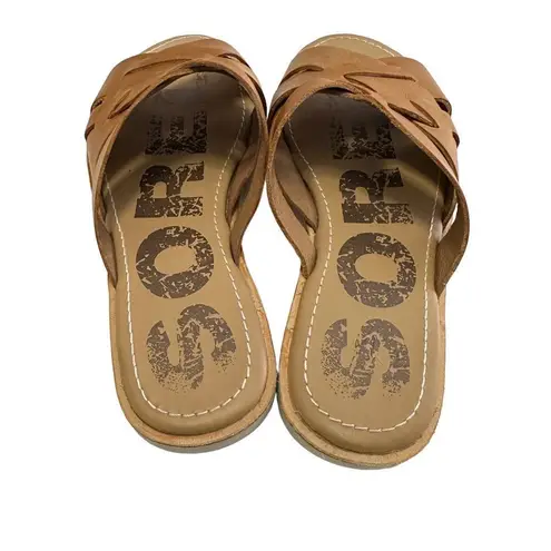 Sorel  Ella Slide Sandal 6 Brown Leather Slip On Lightweight Comfort