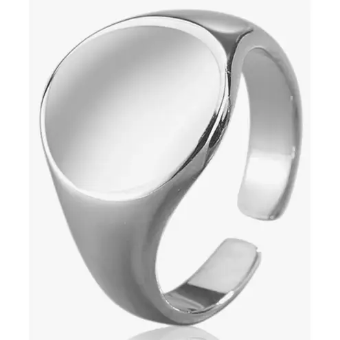 Boutique Chunky Solid Unisex 14k White Gold Plated Sterling Signet Ring, Adjustable