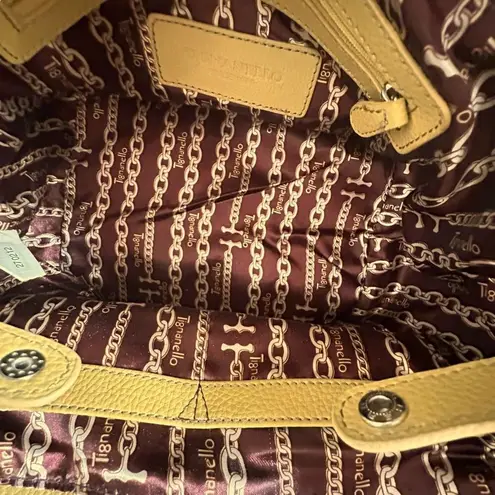 Tignanello Mustard Yellow Small Pebbled Leather Handbag Logo On Silver Buckles