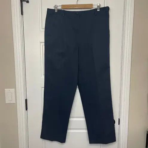 L.L. Bean Classic Fit Navy Trousers Women's 14 100% Cotton Hidden Stretch Sides Blue