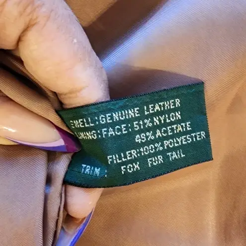 vintage hill & archer leather bomber heavy winter jacket with fox tail hood M Brown Size M