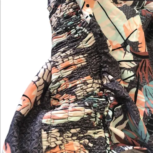 Motherhood Maternity Smocked Tummy Purple Multi Color Stretch One Piece Swimsuit