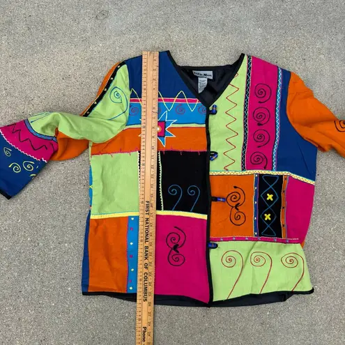 Vintage Indigo Moon Neon Embroidered Patchwork Art Deco Jacket