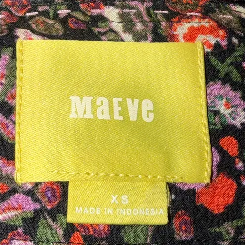 Anthropologie Maeve Orli Bibbed Button Down Floral Long Sleeve Blouse Size XS Red