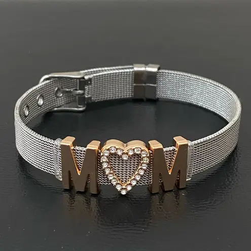 MOM Stainless Steel Mesh Slider Belt Buckle Clasp Bracelet 22.1g