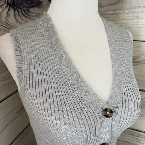 Pink Rose Light Heather Grey Button Down Ribbed Knit Sweater Tank Dress