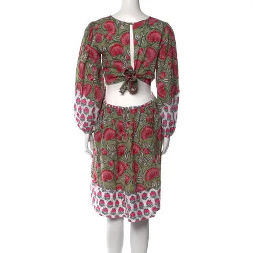 All Things Mochi Red Green Floral Cotton Tie Back Shift Dress Size XL