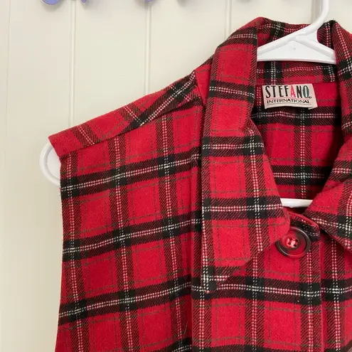 Vintage Stefano International women’s red plaid sleeveless button fringe top M Size M