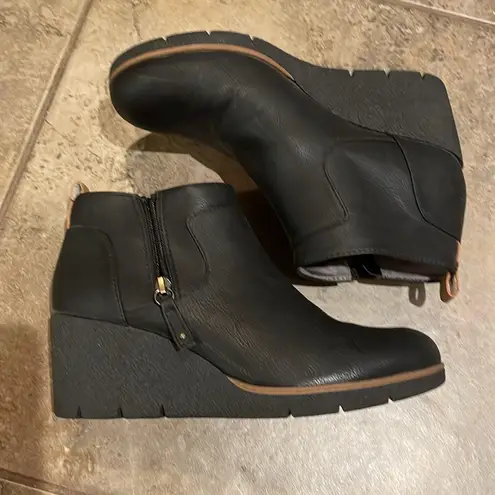 Dr. Scholl's Bianca Vegan Leather Wedge Ankle Boots Shoes Womens Size 9M Black