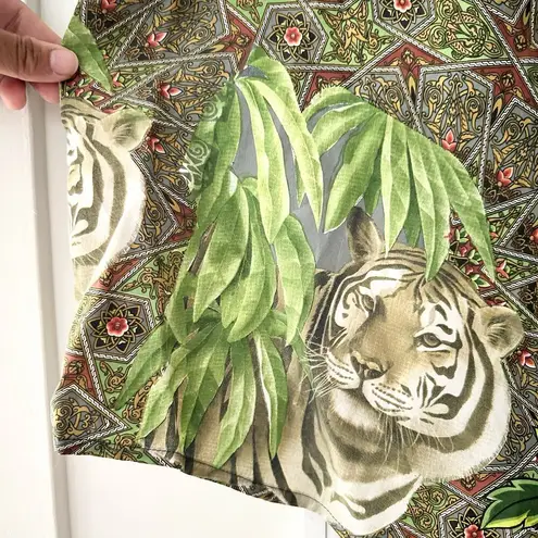 Wayne Rogers Vintage Silk Green Graphic Leopard Floral True Wrap Short Skirt 10