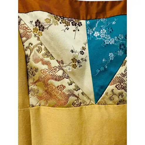 Sue Wong VTG Silk Patchwork Gold Maxi Slip Dress Boho Y2K 90s Brocade Rare Sz 10