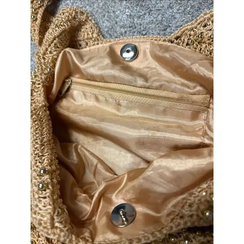 Vintage knitted metal pearl beads handbag Gold