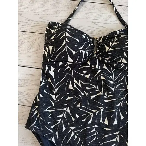 Nip Tuck Swim One Piece Swim Suit Metallic Textured Leaf Black and White US 12