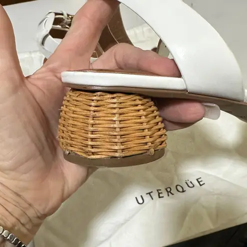 Uterque Zara White Rattan Trim Leather Sandals Heels Womens Shoes 9 w/shoe bag