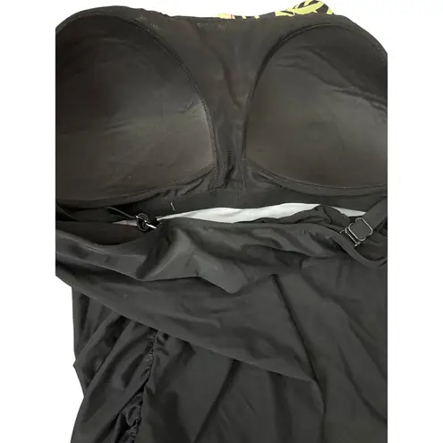 Cacique Swim Plus Non Wire Floral Beaded Tankini Top Black Size 24