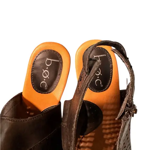 BOC Thebe Women’s Black Leather Slingback Block Heel Perforated Sandals 7 in GUC