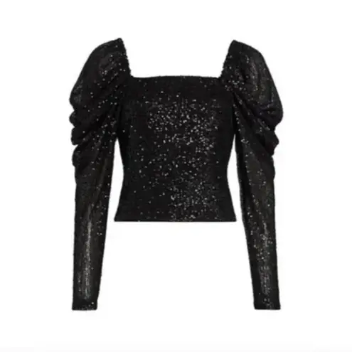 Ramy Brook New!  Black Sequin Hazel Long Sleeve Puff-Sleeve Top