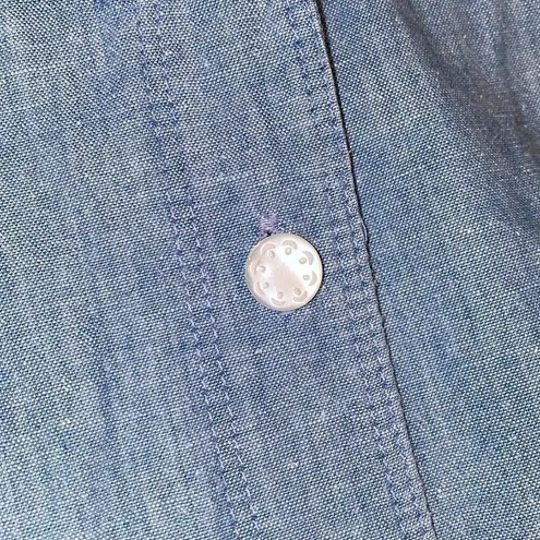 Vintage Liz Claiborne Light Wash Denim Ruffle Trim Long Sleeve A Line Dress 14 Blue