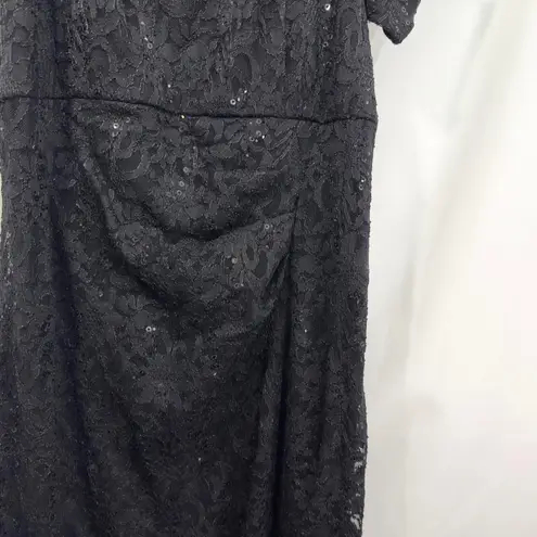 Candalite ‎ Plus Size 2X Dress Black Lace Sequin Cold Shoulder Full Maxi 341