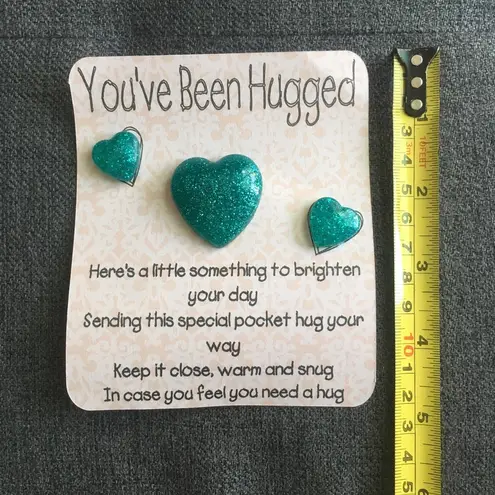 Set/3 “You’ve Been Hugged” Sparkly Talisman Gift Stones, Teal Blue Green