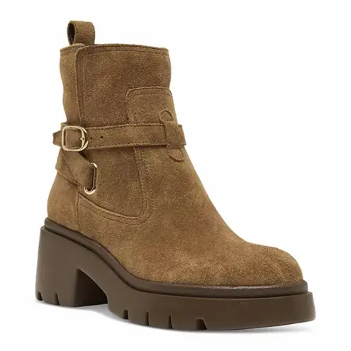Steve Madden  Coletta Lug Sole Tan Suede Buckle Ankle Booties - Image 1