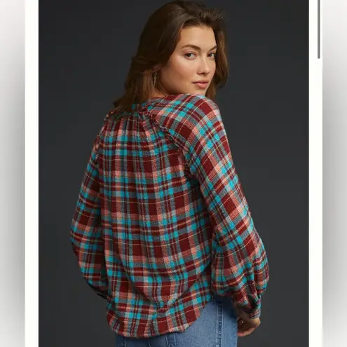 Pilcro Anthropologie Plaid Long Sleeve Buttondown Shirt in Coral