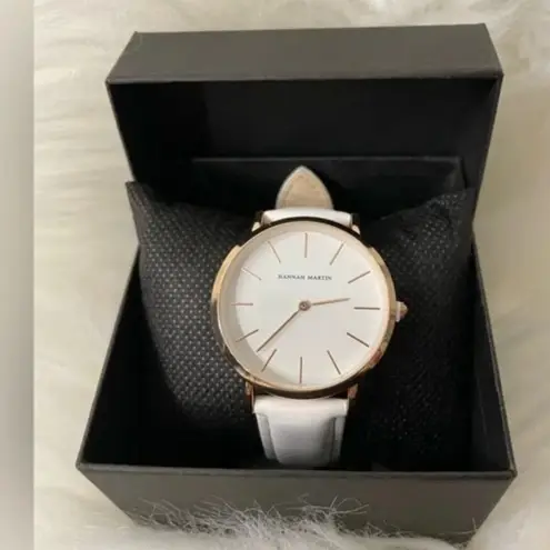 Hannah Martin Rose Gold and White Leather Waterproof Watch NWT
