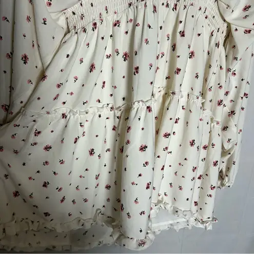 Blush Mark Cream Floral V Neck Smocked Waist Cut Out Low Back Long Sleeve Dress Pink Size L