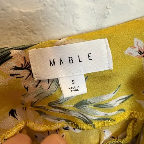 Mable Asymmetrical Yellow Floral Midi Dress Cinch Slit Cowl Neck Tropical Small