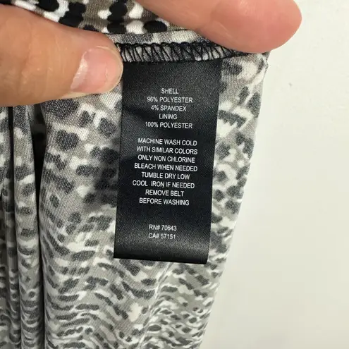 Eliza J Dress 14P Black Beige Abstract Pleated Fit Flare Career Chic Stretch