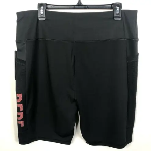 Bebe NEW  Sport Net Mesh Pocket Biker Shorts in Black/Neon Mango Plus Sz 3X