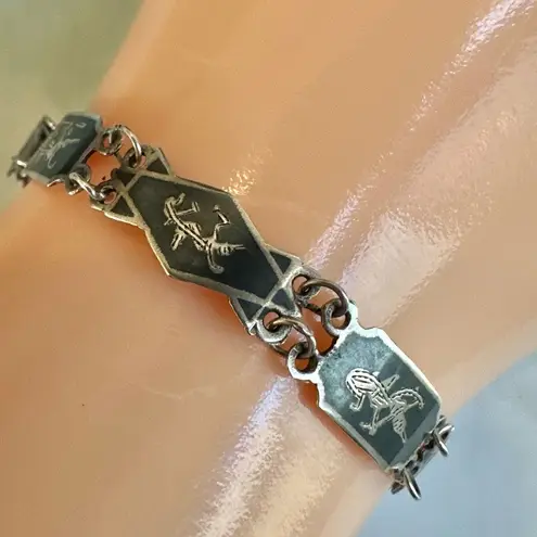 Vintage 1960s Siam Sterling Niello Bracelet Silver