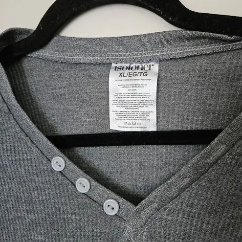 Isotoner Top Long Sleeve Thermal Gray Henley V-Neck Casual Neutral