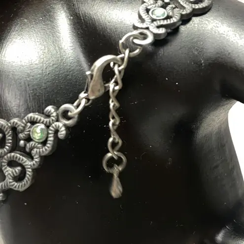 Vintage Whimsigoth Gothic Filigree Bracelet Green Cat Eye Gemstone